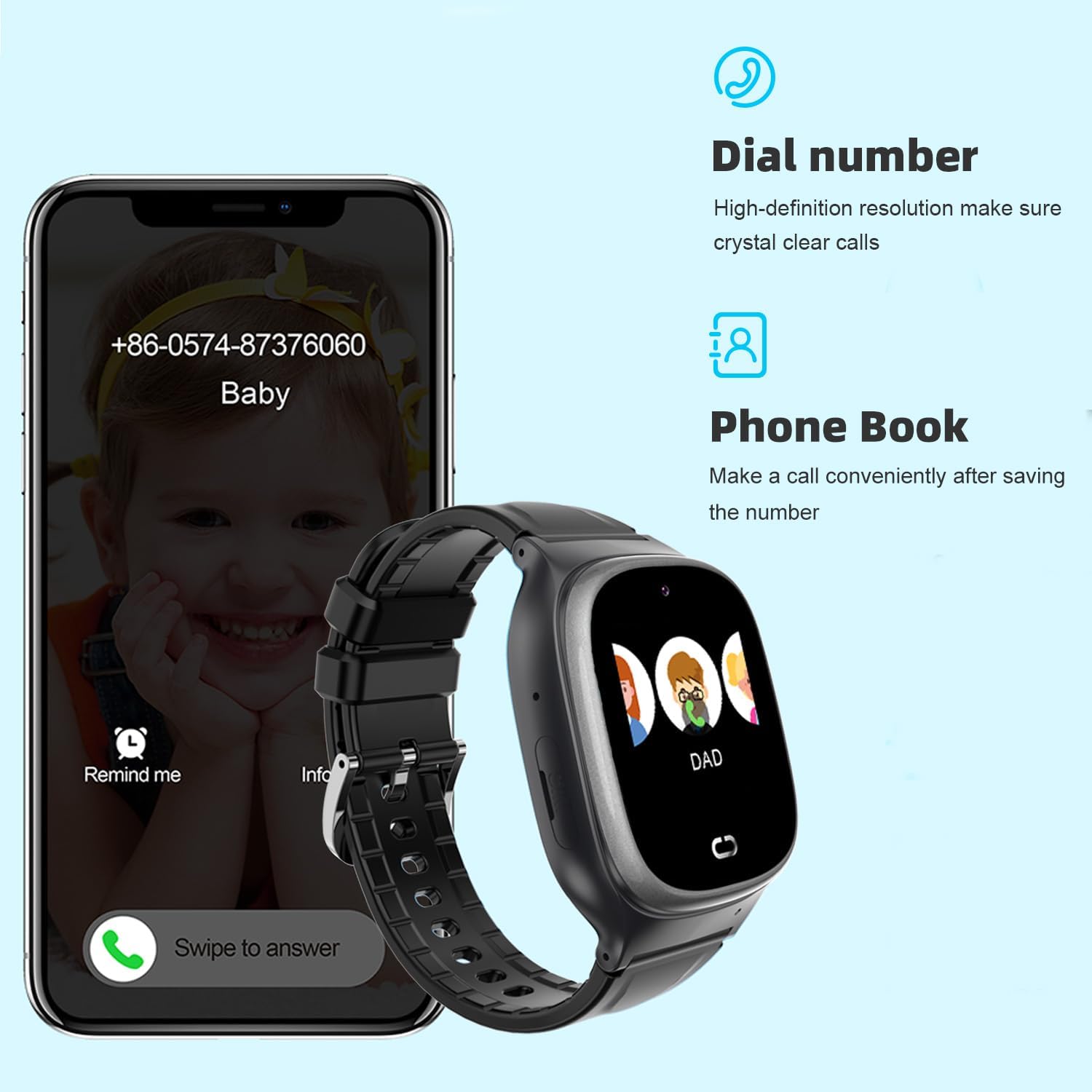 Kids Smart Watch with GPS Tracker,Waterproof Smartwatch for Kid with Voice Chat Call Pedometer SOS Camera Alarm Clock 12hrs Time HD Touch Screen Birthday Gifts for 3-12 Years Girls Boys (Black)