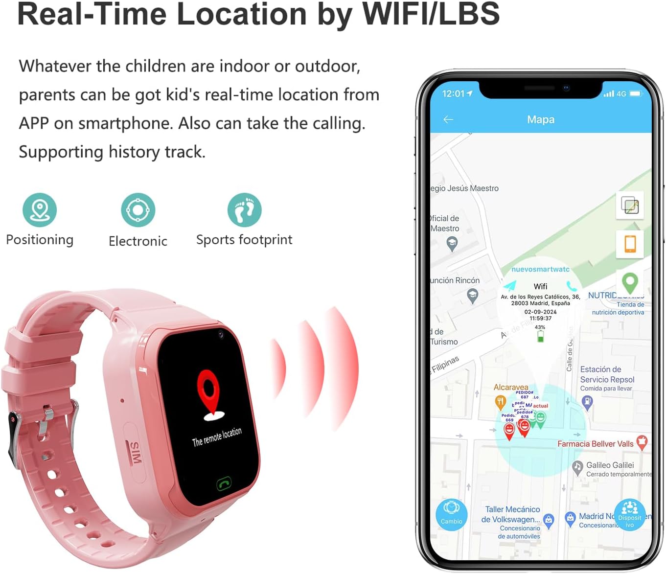 4G Kids Smart Watch - Boys Girls GPS Tracker Kids Smartwatches Phone Watch Video Call SOS Alarm Voice Chat and Touch Screen Game Real Time Tracking Smartwatch for Age 3-12 (Pink)